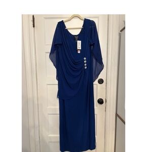 Frank Lyman Design Royal Blue Draped Maxi Dress with Decorative Buttons